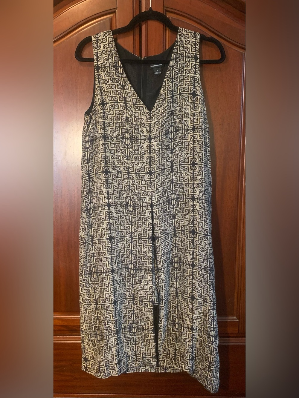 Club Monaco Black and Cream Geometric Sleeveless Romper